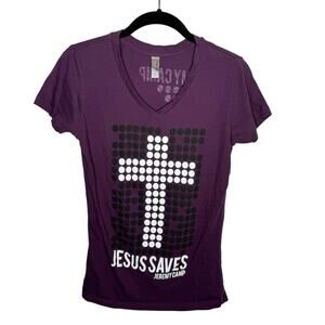 NEXT LEVEL APPAREL / plum purple Jeremy Camp Jesus Saves fitted tee / L